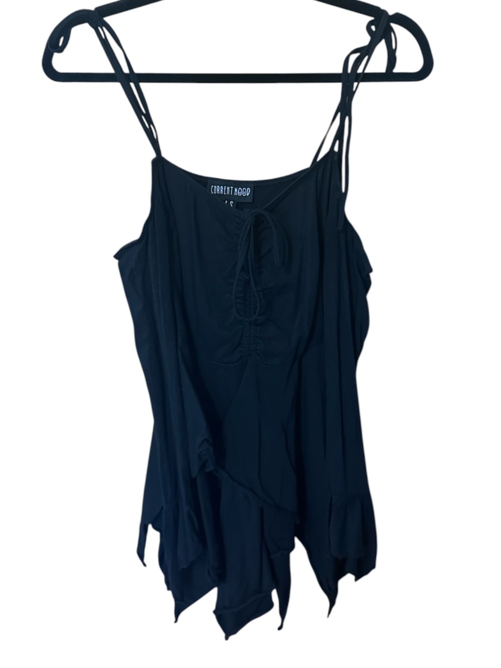 Current Mood Black Handkerchief-Hem Tie whimsical goth Fairycore Dress